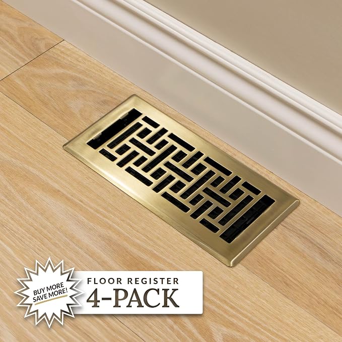 (4-Pack) AJH412-A Oriental Floor Register, 4x12 Inches, Antique Brass Finish, alternate product view 5