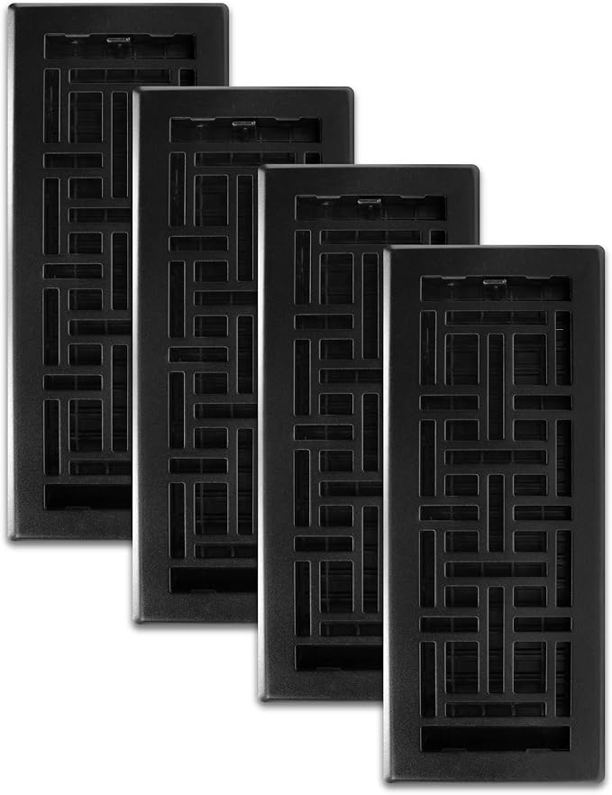 (4-Pack) AJH412-BLK Oriental Floor Register, 4x12 Inches, Textured Black Finish, product image