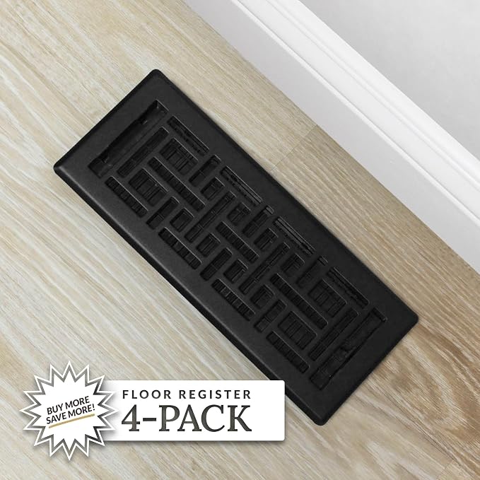 (4-Pack) AJH412-BLK Oriental Floor Register, 4x12 Inches, Textured Black Finish, alternate product view 5