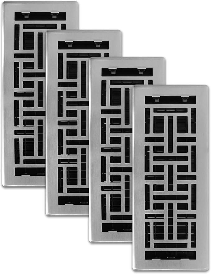 (4-Pack) AJH412-NKL Oriental Floor Register, 4x12 Inches, Brushed Nickel Finish, product image