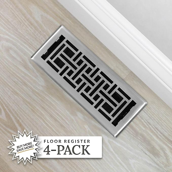 (4-Pack) AJH412-NKL Oriental Floor Register, 4x12 Inches, Brushed Nickel Finish, alternate product view 3