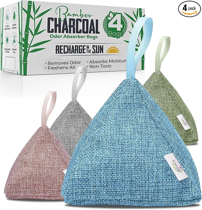4 Pack Bamboo Charcoal Air Purifier Bags 200 Grams Each - Activated Charcoal Odor Absorber for Car, Pets & Closet, product