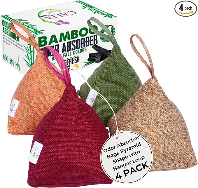 4 Pack Bamboo Charcoal Air Purifier Bags 200 Grams Each - Activated Charcoal Odor Absorber for Car, Pets & Closet, product