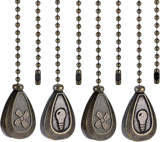 4 Pack Bronzed Ceiling Fan Pull Chain Extension, 12 Inches Classic Drop Shaped Pendant Pull Chains for Ceiling Fans and