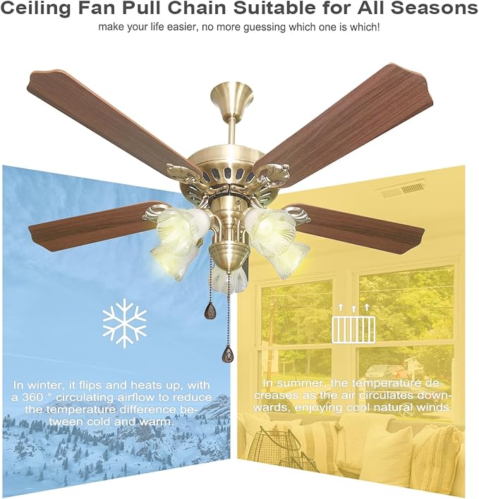 4 Pack Bronzed Ceiling Fan Pull Chain Extension, 12 Inches Classic Drop Shaped Pendant Pull Chains for Ceiling Fans and