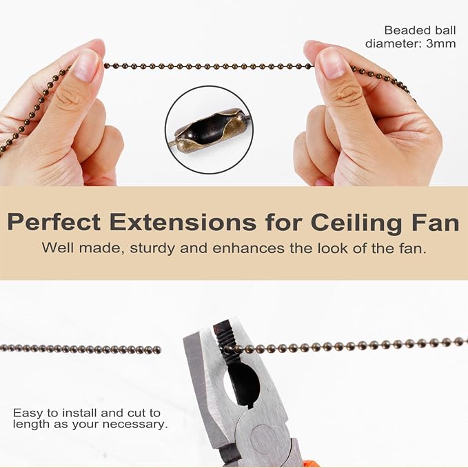 4 Pack Bronzed Ceiling Fan Pull Chain Extension, 12 Inches Classic Drop Shaped Pendant Pull Chains for Ceiling Fans and