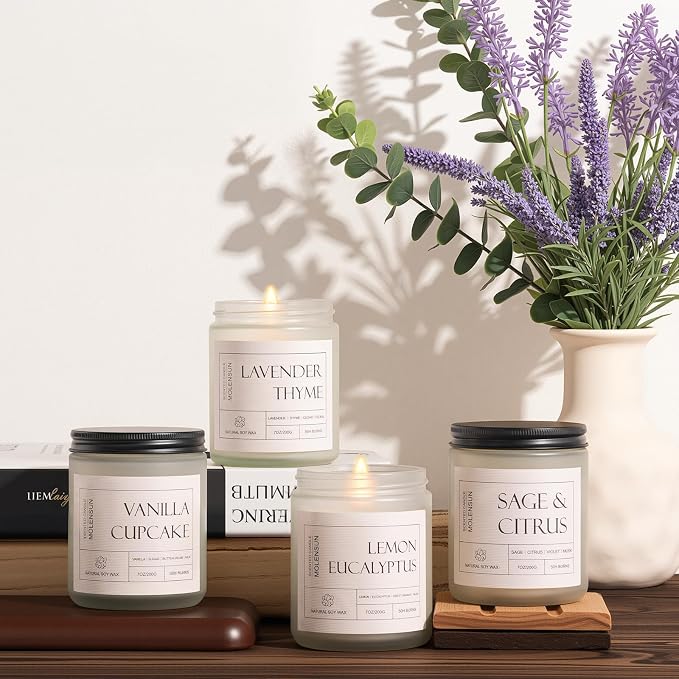 4 Pack Candles for Home Scented, 28 oz Long Lasting Candles, Soy Candle Set Gift for Women - Lavender Thyme/Lemon