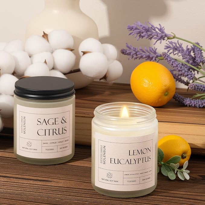 4 Pack Candles for Home Scented, 28 oz Long Lasting Candles, Soy Candle Set Gift for Women - Lavender Thyme/Lemon