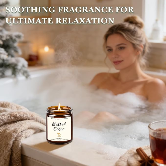 4 Pack Candles for Home Scented, 28oz Soy Candle Set, Scented Candles with Apple Cinnamon, Fir Balsam, Mulled Cider
