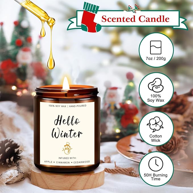 4 Pack Candles for Home Scented, 28oz Soy Candle Set, Scented Candles with Apple Cinnamon, Fir Balsam, Mulled Cider