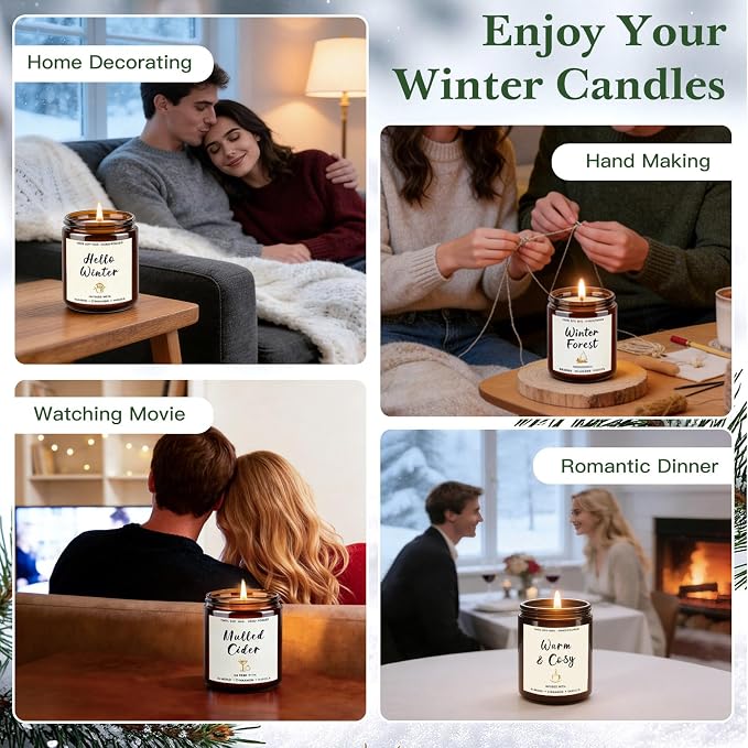 4 Pack Candles for Home Scented, 28oz Soy Candle Set, Scented Candles with Apple Cinnamon, Fir Balsam, Mulled Cider