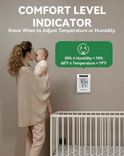 4-Pack Digital Hygrometer Thermometer, Solar Power with Battery Backup Temperature and Humidity Monitor, Mini Room