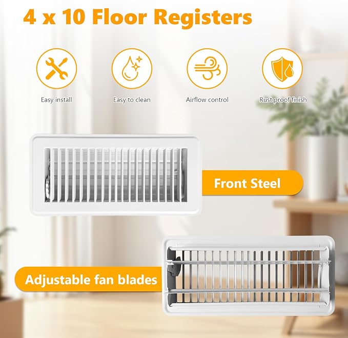 4 Pack Floor Vent Covers, Floor Register 4" x 10", Adjustable Decorative Vent Covers for Home Floor, Ceiling or, alternate