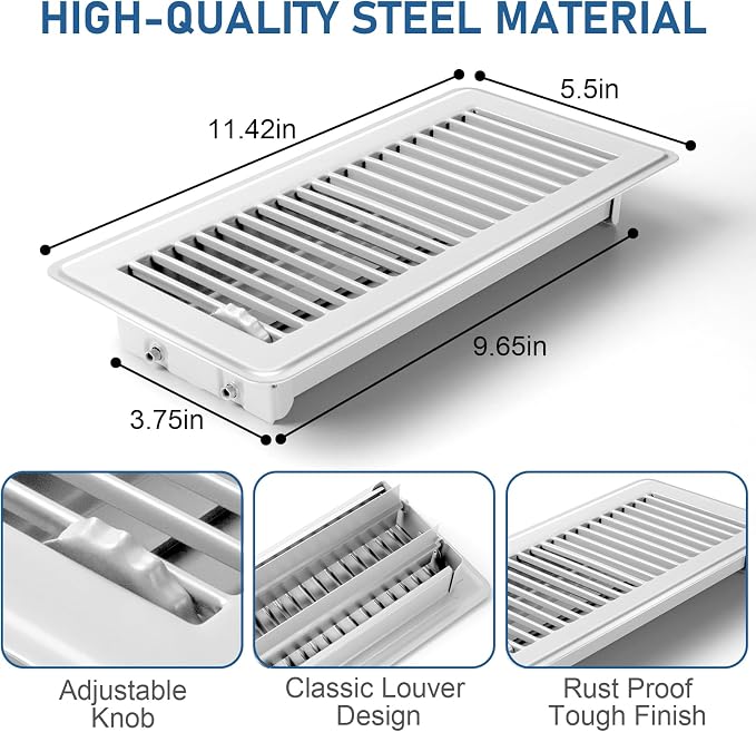 4 Pack Floor Vents Floor Registers 4x10 inch,Heavy Duty Floor Air Vent Covers for Home Floor Sidewall, Rust Proof Finish