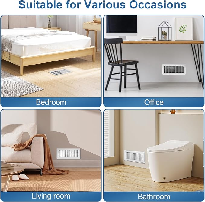 4 Pack Floor Vents Floor Registers 4x10 inch,Heavy Duty Floor Air Vent Covers for Home Floor Sidewall, Rust Proof Finish