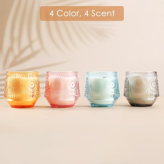 4 Pack Luxury Scented Candles Gift Set - 7oz Soy Wax Candles in Glass Jars, Gifts for Women - Vanilla Coconut, Eucalyptus