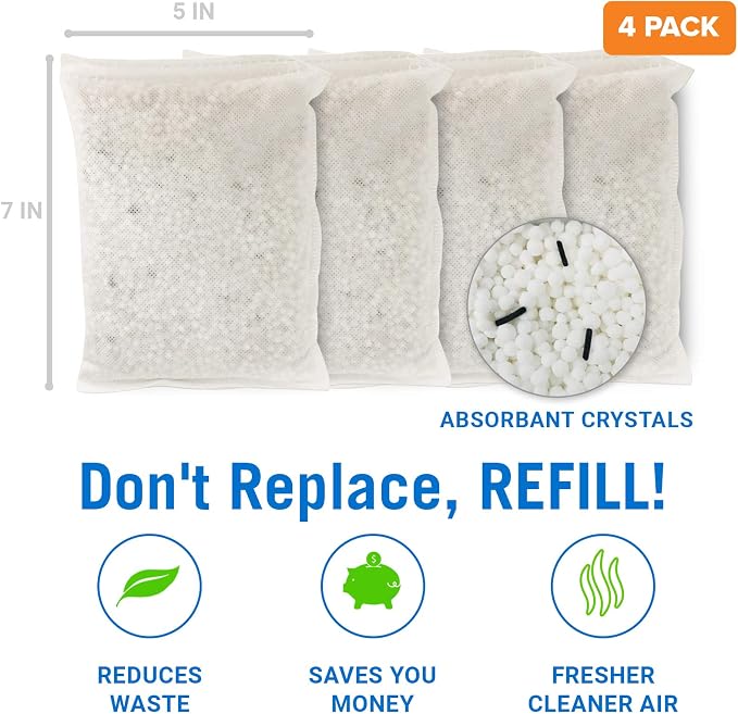 4 Pack Moisture Absorber Refill Bags, Unscented and Fragrance-Free Pellet Packs, Dehumidifier Refills for Buckets, alternate