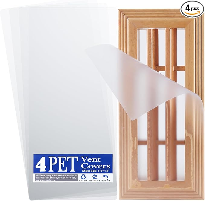 4 Pack PET Vent Covers with Nano Adhesive, 5.5" X 12" for Floor, Wall, Ceiling Vents and Air Registers, for RV