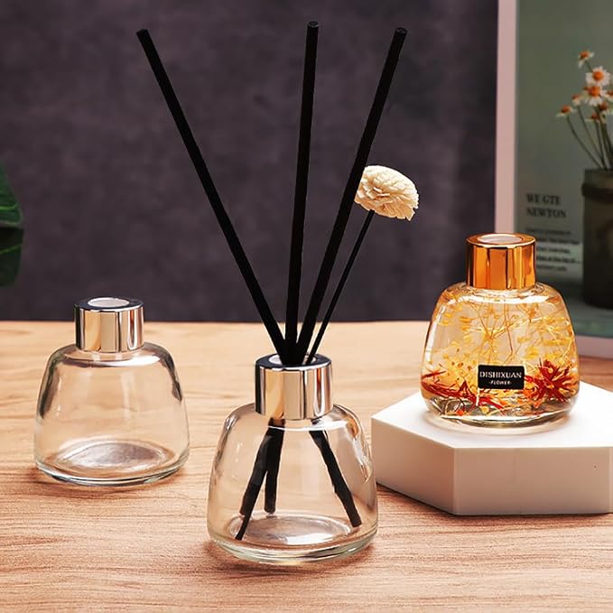 4 Pack Reed Diffuser Bottle Empty Glass Jar 3.52 oz Refillable Essential Oil Bottles with 30pcs Reeds Sticks, alternate