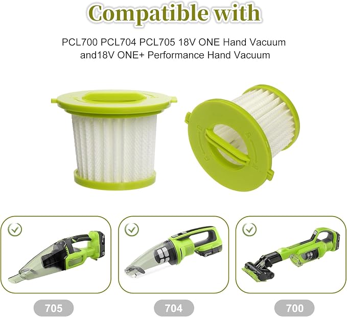 4 Pack Replacement Filter Compatible with ONE+ 18V Handheld Vacuum Models PCL700 PCL704 PCL705 Part # A32F05N A32HF00