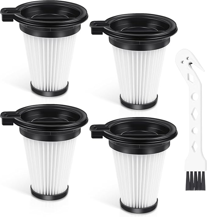 4 Pack Replacement Filters for Cordless Vacuum Cleaner, Removable and Washable Filter Accessories Set with 1 Cleaning