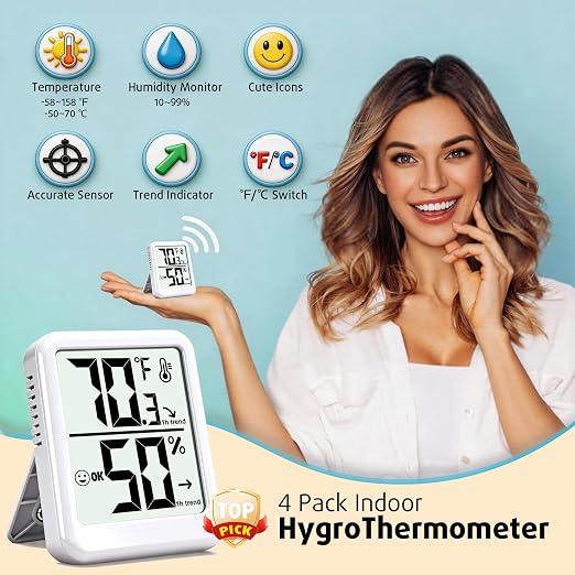 4-Pack Room Thermometer Indoor Hygrometer, Small Digital Temperature and Humidity Monitor Sensor, alternate product view 2