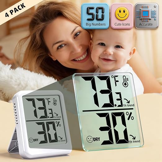 4-Pack Room Thermometer Indoor Hygrometer, Small Digital Temperature and Humidity Monitor Sensor, alternate product view 4