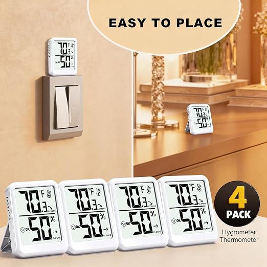 4-Pack Room Thermometer Indoor Hygrometer, Small Digital Temperature and Humidity Monitor Sensor, alternate product view 7