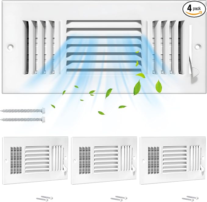 4 Pcs 12x4 Inch Air Vent Covers - 3-Way Solid Metal Wall & Ceiling Register, Return Air Vent (White, Interior Size 12 x 4)