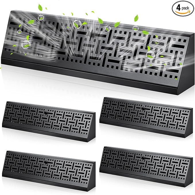 4 Pcs 18 Inch Baseboard Register Vent Covers, Black Heavy Duty Steel Air Diffuser with Adjustable Lever for