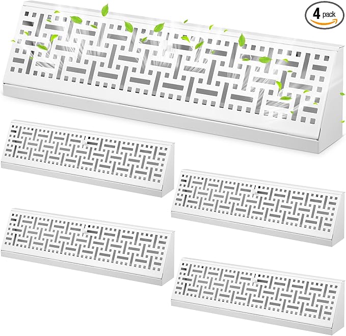 4 Pcs 18 Inch Baseboard Register Vent Covers, White Heavy Duty Steel Air Diffuser with Adjustable Lever for Floor/Wall Duct