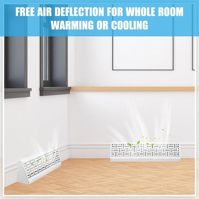 4 Pcs 18 Inch Baseboard Register Vent Covers, White Heavy Duty Steel Air Diffuser with Adjustable Lever for Floor/Wall Duct