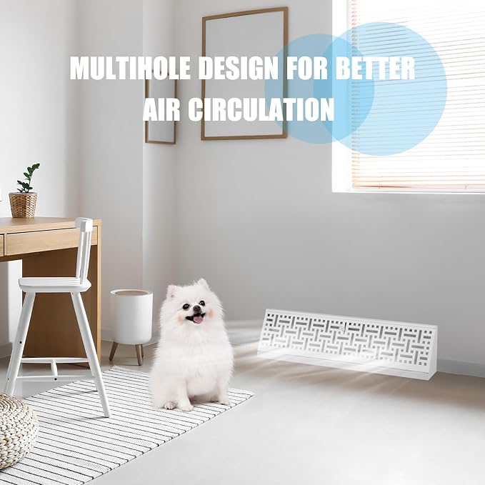 4 Pcs 18 Inch Baseboard Register Vent Covers, White Heavy Duty Steel Air Diffuser with Adjustable Lever for Floor/Wall Duct