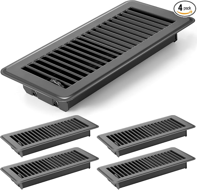 4 Pcs 4" x 12" Floor Register Vent Covers Heavy Duty Steel Walkable Floor Vents with Adjustable Airflow Curved Safe Edges and