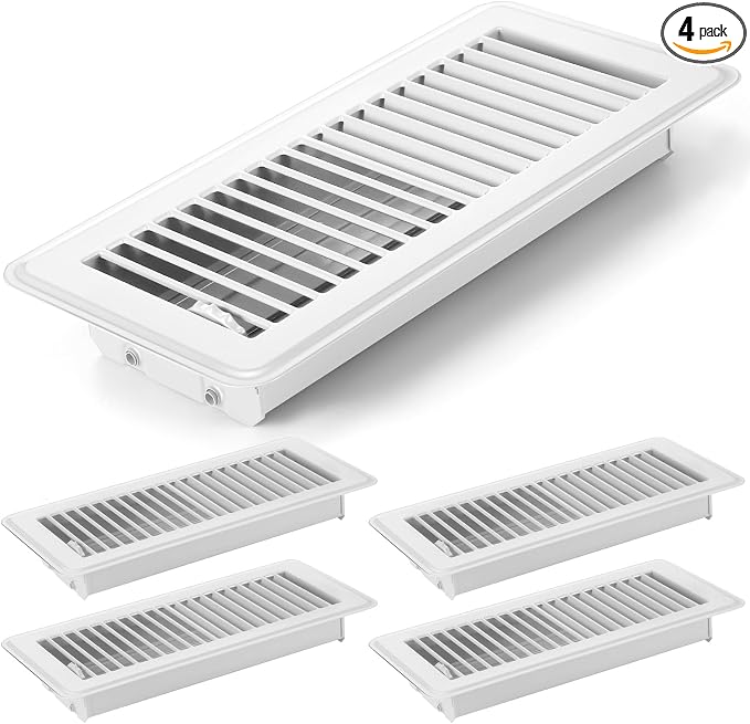 4 Pcs 4" x 12" Floor Register Vent Covers Heavy Duty Steel Walkable Floor Vents with Adjustable Airflow Curved Safe Edges and