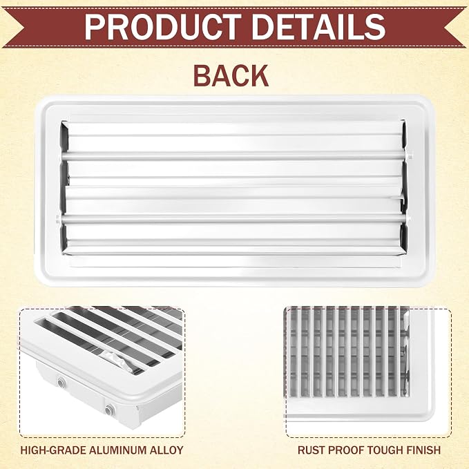 4 Pcs 4" x 12" Floor Register Vent Covers Heavy Duty Steel Walkable Floor Vents with Adjustable Airflow Curved Safe Edges and