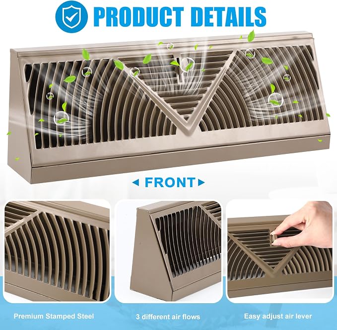 4 Pcs Baseboard Register Vent 15 Inch Duct Opening Size Baseboard Vent Covers Baseboard Diffuser Adjustable, alternate view 3