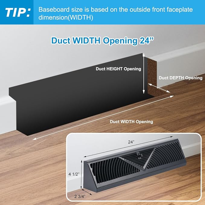 4 Pcs Baseboard Register Vent 24 Inch Duct Opening Size Baseboard Vent Covers Baseboard Diffuser Adjustable Corner Baseboard