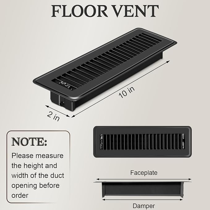 4 PCS Floor Vents Floor Registers 2x10 inch, Heavy Duty Metal Heat Air Vent Covers 2 X 10 with Rust Proof Finish for Home