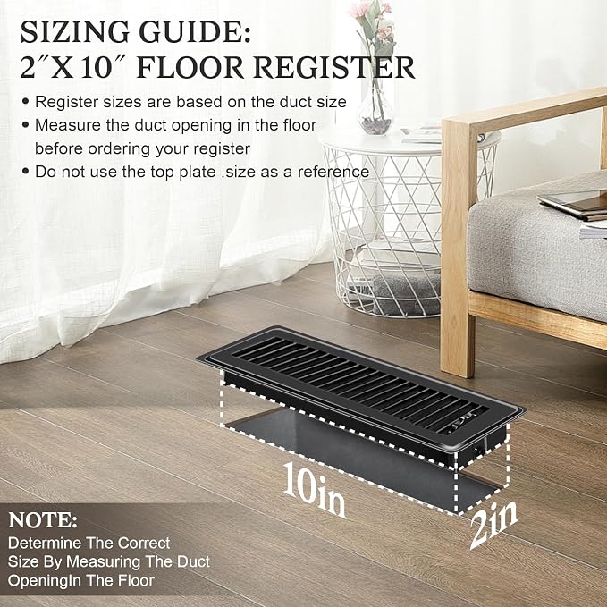 4 PCS Floor Vents Floor Registers 2x10 inch, Heavy Duty Metal Heat Air Vent Covers 2 X 10 with Rust Proof Finish for Home