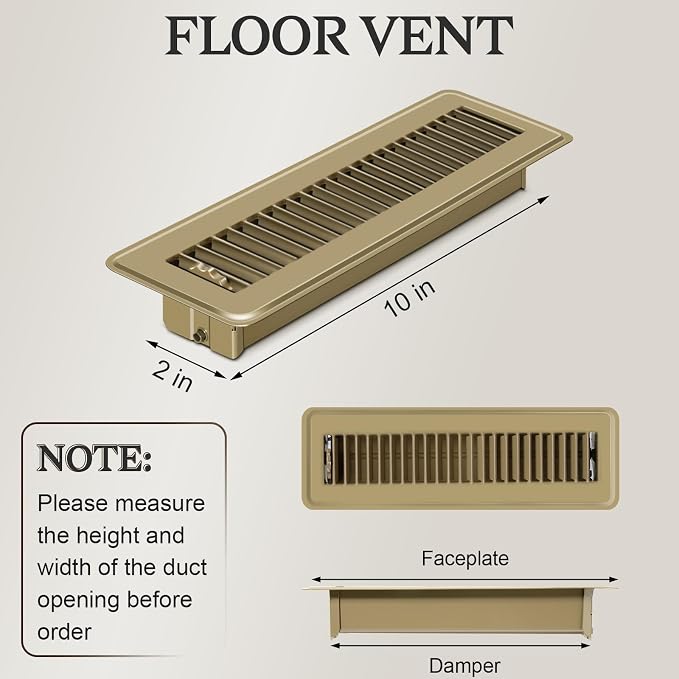 4 PCS Floor Vents Floor Registers 2x10 inch, Heavy Duty Metal Heat Air Vent Covers 2 X 10 with Rust Proof Finish for Home