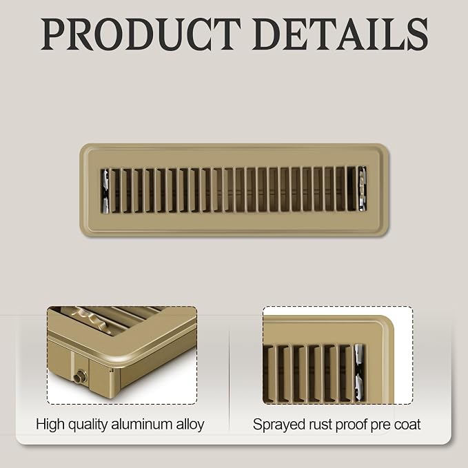4 PCS Floor Vents Floor Registers 2x10 inch, Heavy Duty Metal Heat Air Vent Covers 2 X 10 with Rust Proof Finish for Home