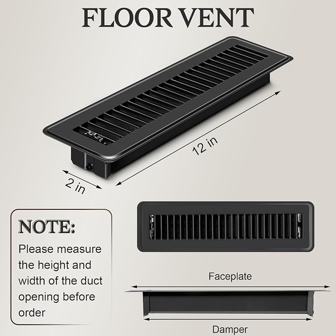 4 PCS Floor Vents Floor Registers 2x12 inch, Heavy Duty Metal Heat Air Vent Covers 2 X 12 with Rust Proof Finish for Home