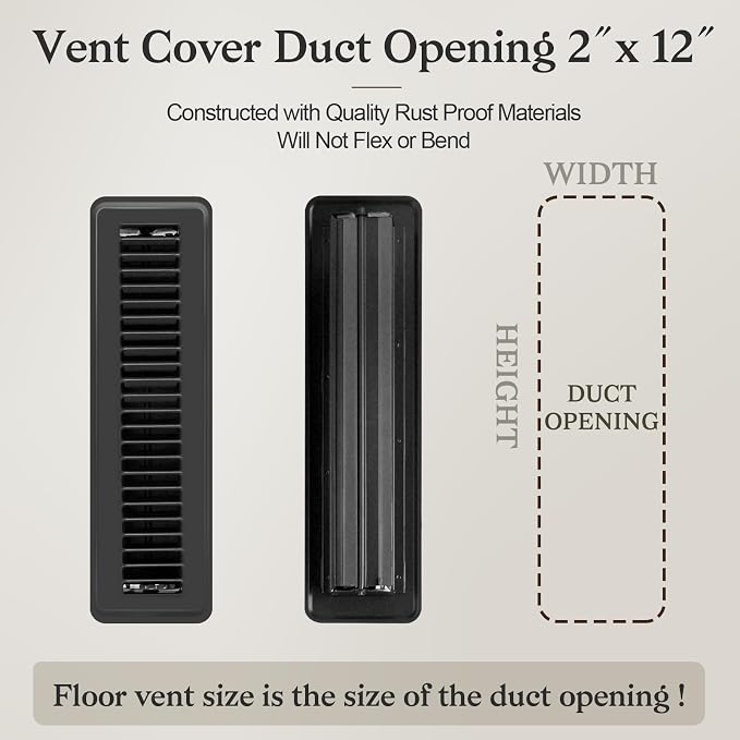 4 PCS Floor Vents Floor Registers 2x12 inch, Heavy Duty Metal Heat Air Vent Covers 2 X 12 with Rust Proof Finish for Home