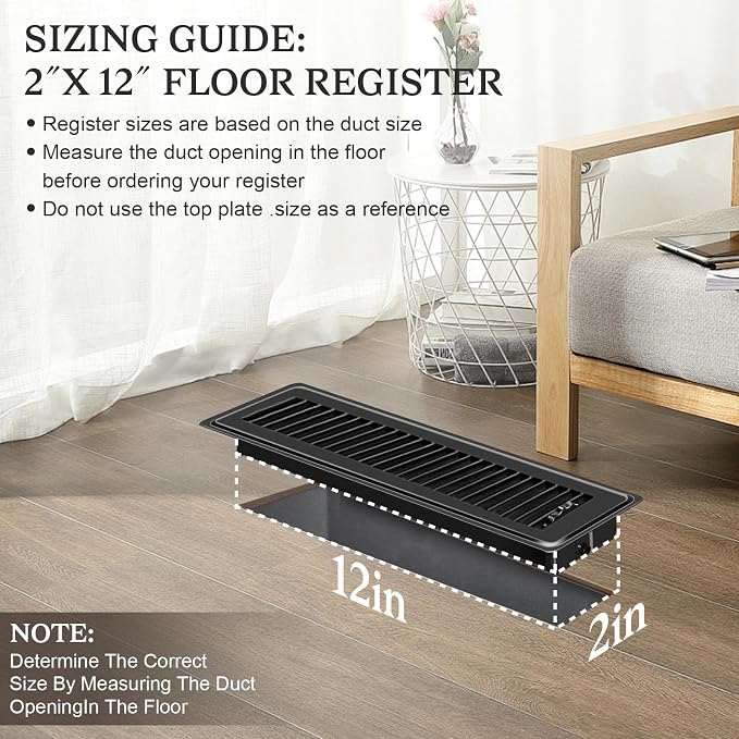 4 PCS Floor Vents Floor Registers 2x12 inch, Heavy Duty Metal Heat Air Vent Covers 2 X 12 with Rust Proof Finish for Home