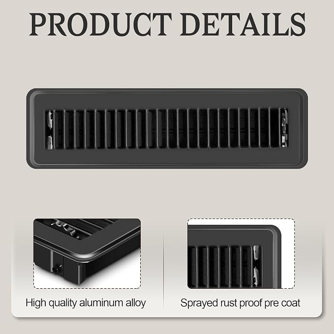 4 PCS Floor Vents Floor Registers 2x12 inch, Heavy Duty Metal Heat Air Vent Covers 2 X 12 with Rust Proof Finish for Home
