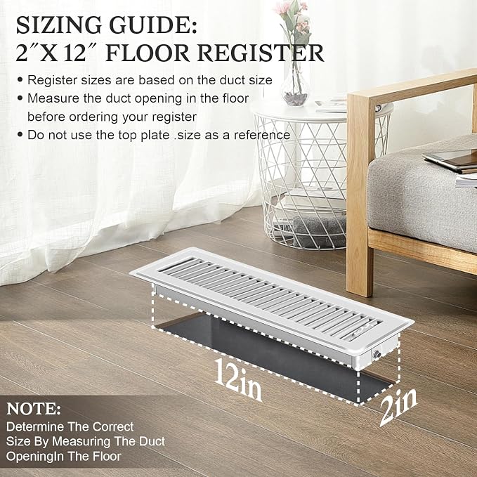 4 PCS Floor Vents Floor Registers 2x12 inch, Heavy Duty Metal Heat Air Vent Covers 2 X 12 with Rust Proof Finish for Home