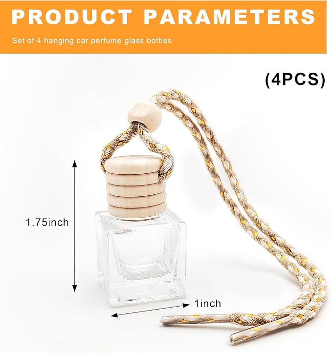 4 PCS Hanging Car Air Freshener, 8ml Empty Glass Perfume Bottle Pendant with Wooden Caps & Ropes, alternate product view 2