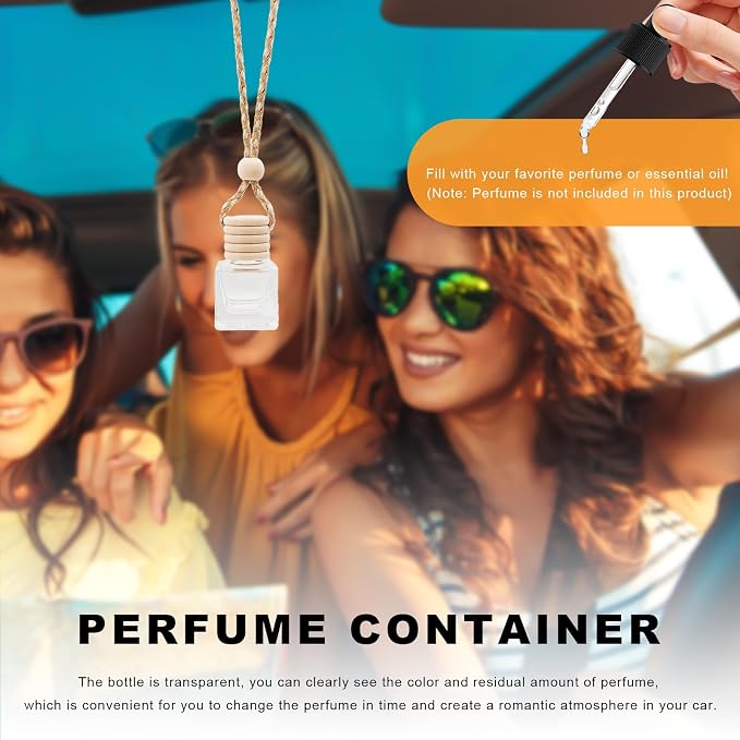 4 PCS Hanging Car Air Freshener, 8ml Empty Glass Perfume Bottle Pendant with Wooden Caps & Ropes, alternate product view 3