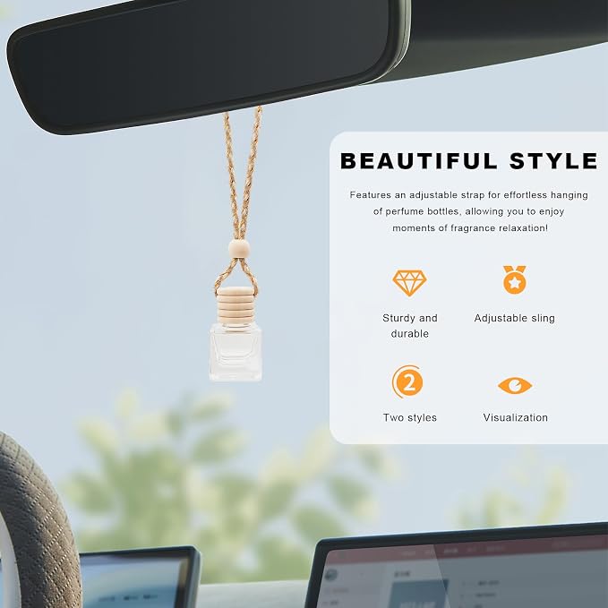 4 PCS Hanging Car Air Freshener, 8ml Empty Glass Perfume Bottle Pendant with Wooden Caps & Ropes, alternate product view 4